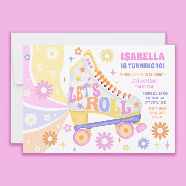 Convite Festa de aniversário do Disco de Rastreamento do C (Let's roll on into the party! Invite your guests with this colorful retro roller skate invitation!)