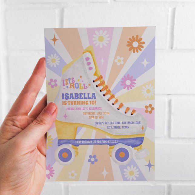 Convite Festa de aniversário do Disco do Cilindro Retro (Let's roll into the roller disco! Invite your guests with these retro roller skate invitations!)