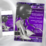 Convite Festa de Aniversário do Elegante Purple High Heels<br><div class="desc">Elegante roxo, preto e prateado brilhando alto calçado convite de aniversário da mulher. O elegante convite de aniversário roxo desta mulher é facilmente personalizado para o seu partido ou evento, simplesmente escolhendo o botão "Personalizar!" para começar a adicionar os detalhes do evento, estilo de fonte, tamanho de fonte e cor...</div>
