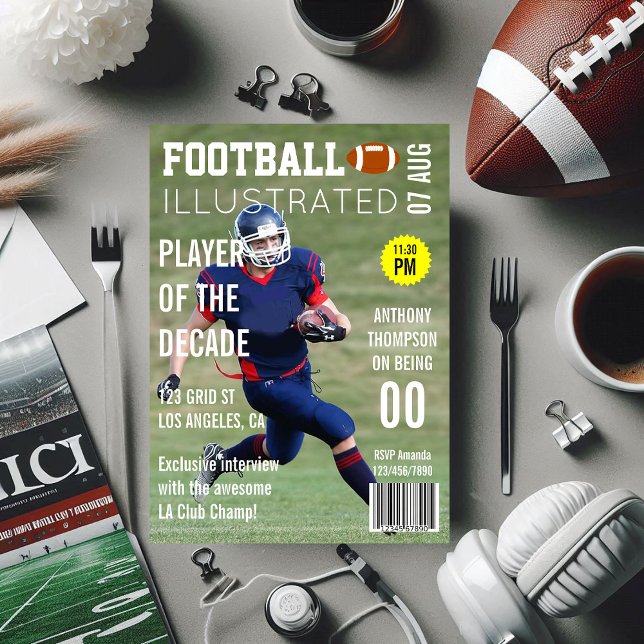 Convite Festa de aniversário do futebolista da Celebração  (Magazine Cover Celebrity Footballer Birthday Party Invitation)