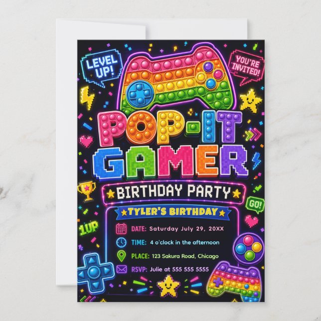 Convite Festa de Aniversário do Gamer Pop It (Frente)