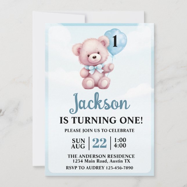 Convite Festa de aniversário do Garoto do Urso Bonito (Frente)