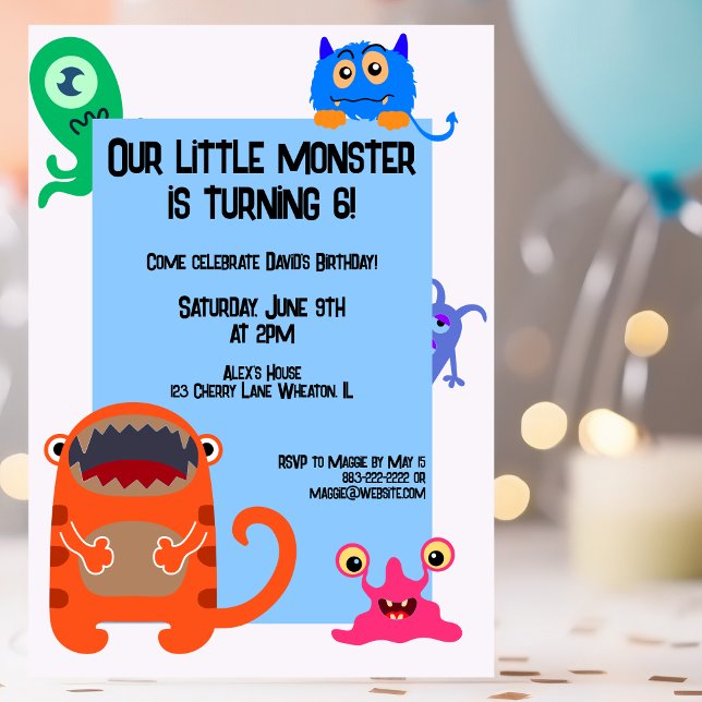 Convite Festa de aniversário do garoto monstro bonito de c (Criador carregado)