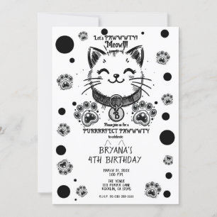 Convite Festa de Aniversário do Gatinho Preto e Branco Kit