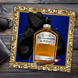 Convite Festa de Aniversário do Homem com Ouro Azul Envelh