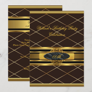 Convite Festa de Aniversário do Homem Marrom Dourado Elega