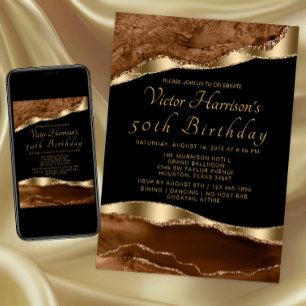 Convite Festa de Aniversário do Homem Marrom Preto Dourado