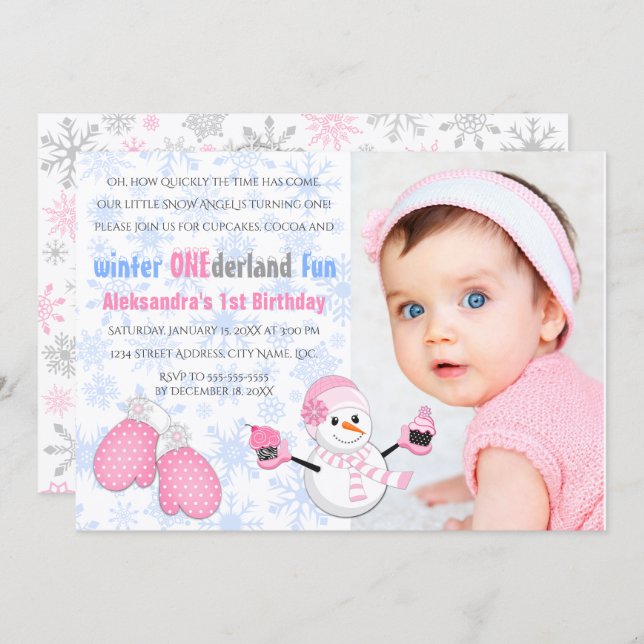 Convite Festa de aniversário do inverno ONEderland da Phot (Frente/Verso)