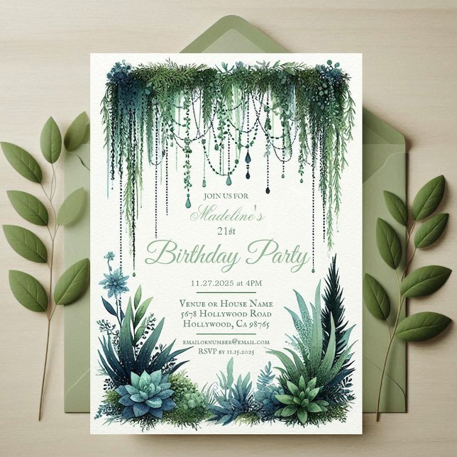 Convite Festa de aniversário do Jardim Botânico Elegante (Elegant Garden Forest Birthday Party Invitation | Elegant Enchanting Magical Plant Invite)