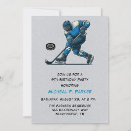 Convite Festa de aniversário do jogador de hóquei azul e C