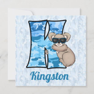 Convite Festa de aniversário do Kid Monograma Azul