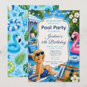Convite Festa de Aniversário do Menino na Piscina Azul