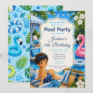 Convite Festa de Aniversário do Menino na Piscina Azul