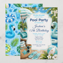 Convite Festa de Aniversário do Menino na Piscina Azul