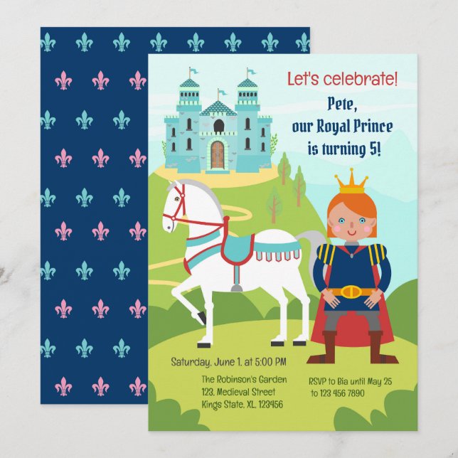 Convite Festa de Aniversário do Menino Príncipe Real (Frente/Verso)