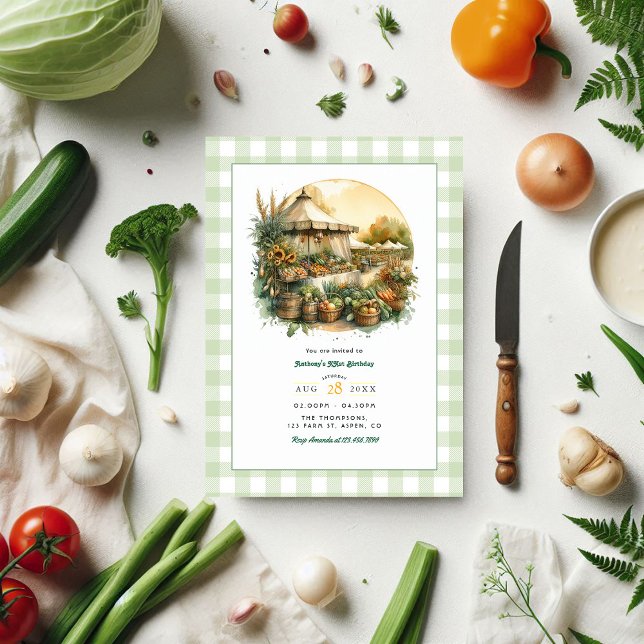 Convite Festa de aniversário do mercado de agricultores ru (Locally Grown Rustic Farmers Market Birthday Party Invitation)