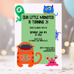Convite Festa de aniversário do Monster Bash Cute Kid<br><div class="desc">Celebre seu pequeno com este design de monstro divertido e brilhante.</div>