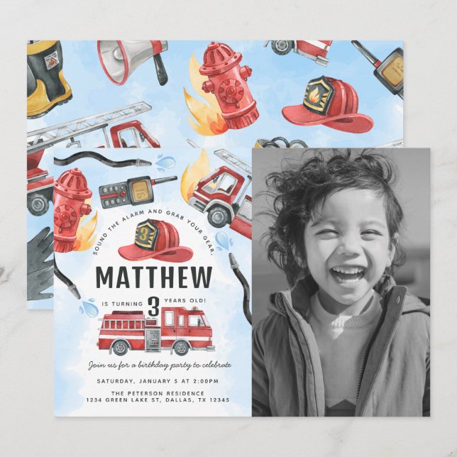 Convite Festa de aniversário do Motor de Fogo Vermelho (Frente/Verso)