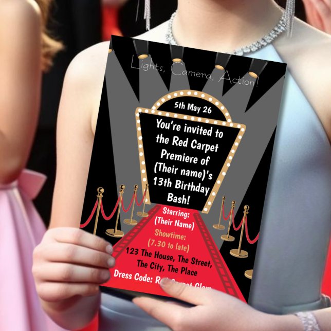 Convite Festa de aniversário do Movie Premiere de ação de  (Criador carregado)