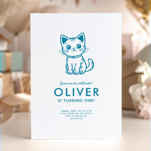 Convite Festa de aniversário do pequeno gatinho azul