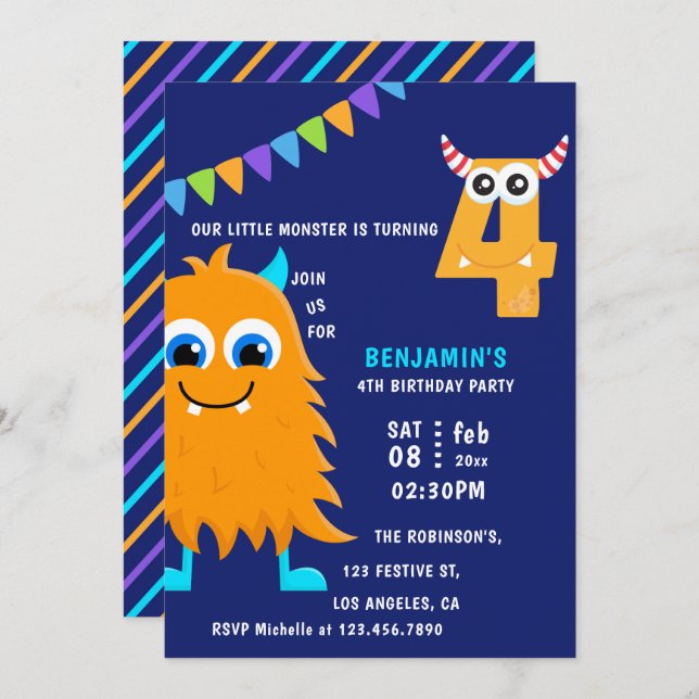 Convite Festa de Aniversário do Pequeno Monstro (Frente/Verso)