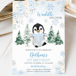 Convite Festa de Aniversário do Pinguim de Inverno Azul