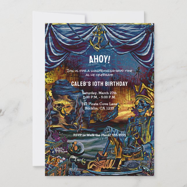 Convite Festa de Aniversário do Pirata Esqueleto Sob o Mar (Frente)