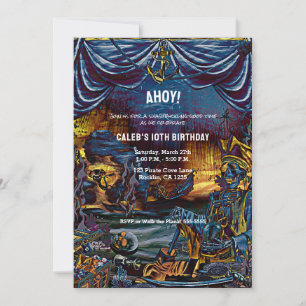 Convite Festa de Aniversário do Pirata Esqueleto Sob o Mar