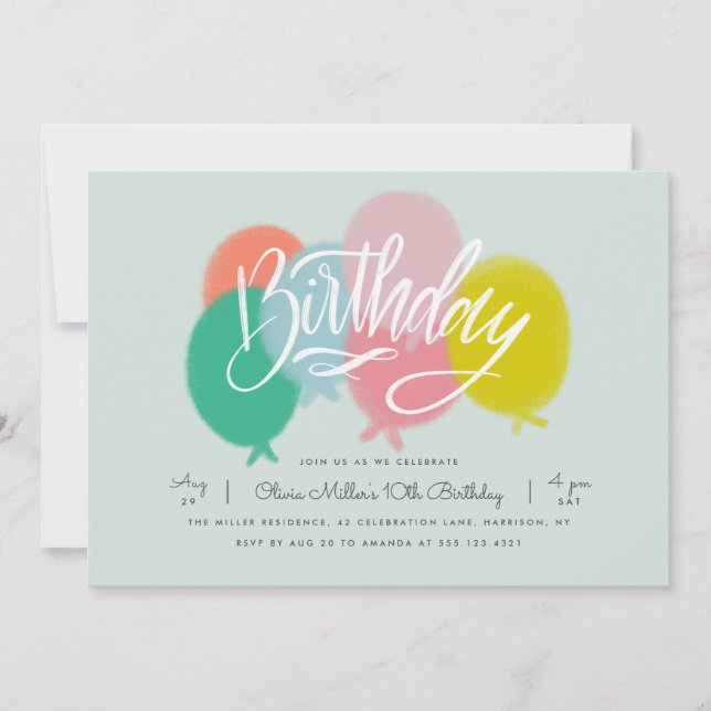 Convite Festa de aniversário do Rainbow Bright Balloons (Frente)