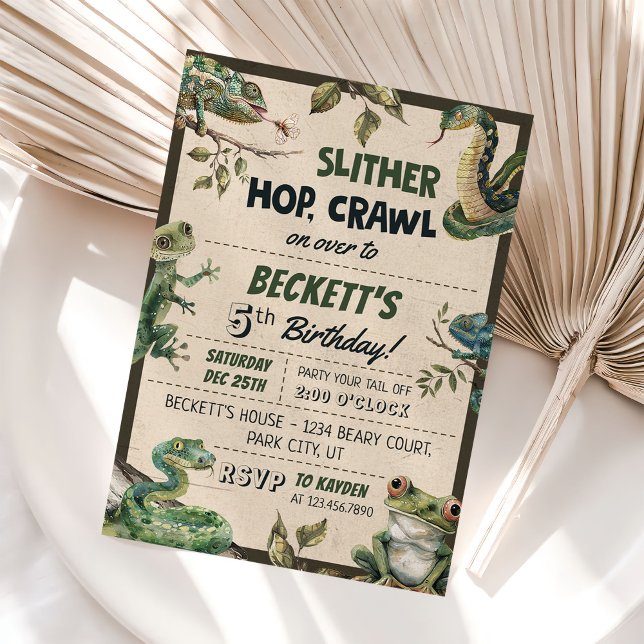 Convite Festa de aniversário do Reptile Themed Kid (Criador carregado)