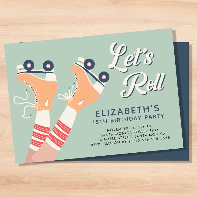 Convite Festa de aniversário do Sage do Cilindro Retro (A cool roller skating birthday party invitation with a retro vibe)