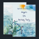 Convite Festa de aniversário do Sea Turtle Kid<br><div class="desc">Convite de aniversário do Sea Turtle Kid. Oceano aquarela com tartarugas marinhas. Passe por aqui. Sexo neutro.</div>