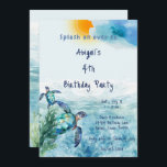 Convite Festa de aniversário do Sea Turtle Kid<br><div class="desc">Convite de aniversário do Sea Turtle Kid. Oceano aquarela com tartarugas marinhas. Passe por aqui. Sexo neutro.</div>