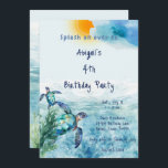 Convite Festa de aniversário do Sea Turtle Kid<br><div class="desc">Convite de aniversário do Sea Turtle Kid. Oceano aquarela com tartarugas marinhas. Passe por aqui. Sexo neutro.</div>