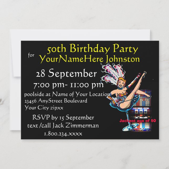 Convite Festa de aniversário do slot machine 50th (Frente)