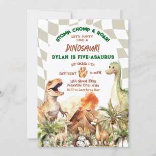 Convite Festa de aniversário do Stomp Chomp Roar Dinossaur