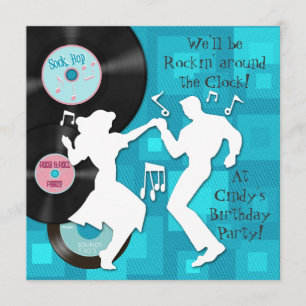 Convite festa de aniversário do tema da década de 50