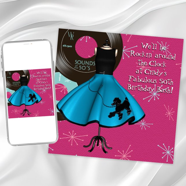 Convite festa de aniversário do tema da década de 50 (Fun 1950's birthday and any occasion invitation. Instant download and printed invitations available.)