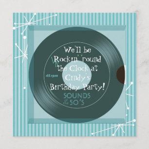 Convite festa de aniversário do tema da década de 50