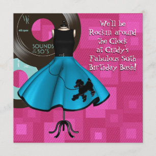 Convite festa de aniversário do tema da década de 50