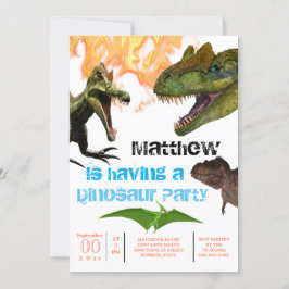 Convite festa de aniversário do tema Dinossauro: chamas t-