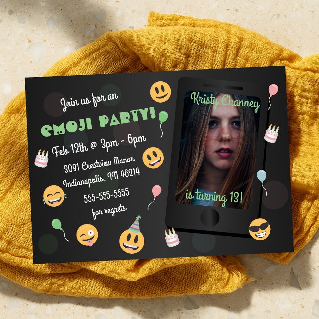 Convite Festa de aniversário do tema Emoji para adolescent (Photo Teens Emoji Theme Birthday Party Invitation
)