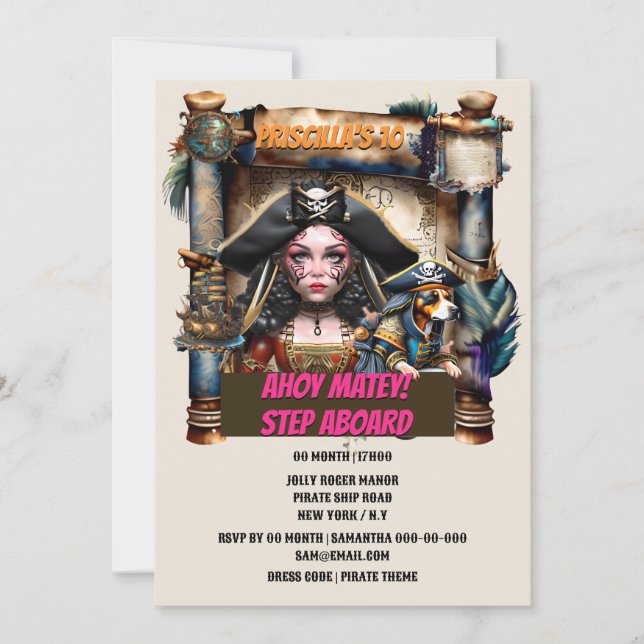 Convite Festa de aniversário do tesouro de cachorros-pirat (Frente)