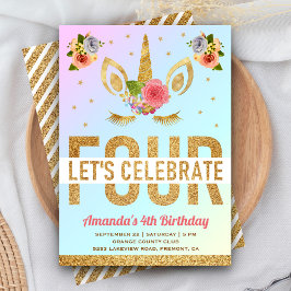 Convite Festa de Aniversário do Unicórnio Dourado mágico