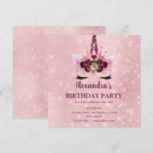 Convite Festa de aniversário do Unicórnio Rosa Brilhante