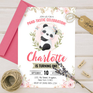 Convite Festa de Aniversário do Urso Panda Floral Fofo