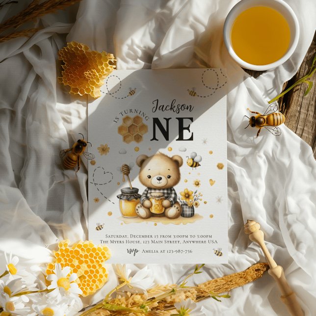 Convite Festa de aniversário do Urso primeiro aniversario  (Criador carregado)