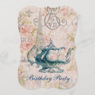 Convite festa de aniversário do vintage do pote do chá da