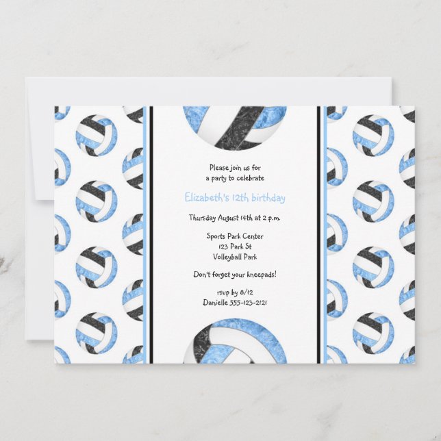 Convite festa de aniversário do voleibol negro azul (Frente)