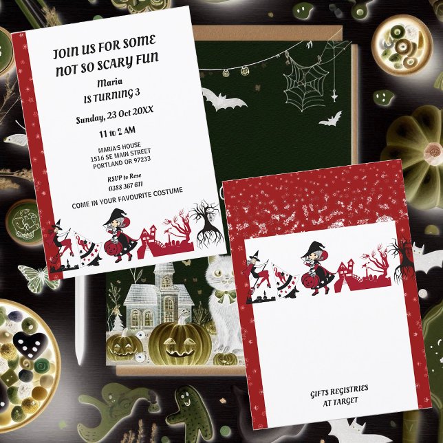 Convite Festa de aniversário do Witch Halloween Haunted Ho (Witch Halloween Haunted House Kid's Birthday Party Invitation)